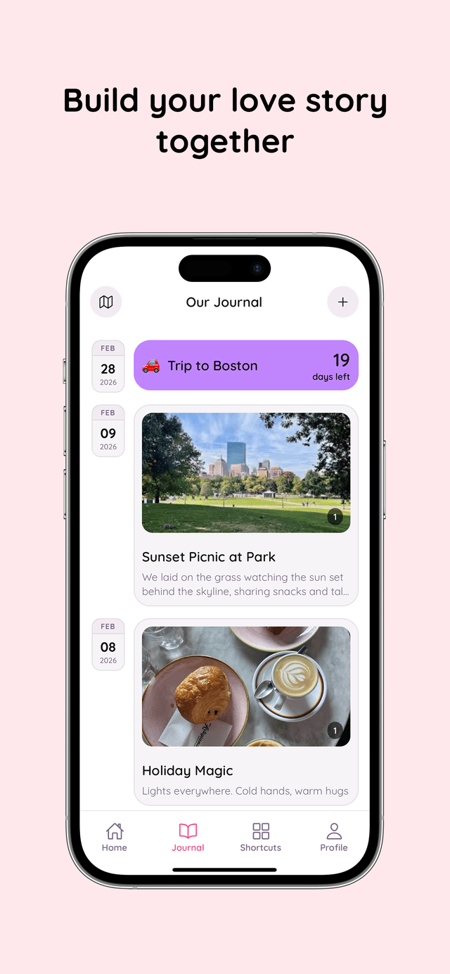Shared relationship progress journal in Amourly