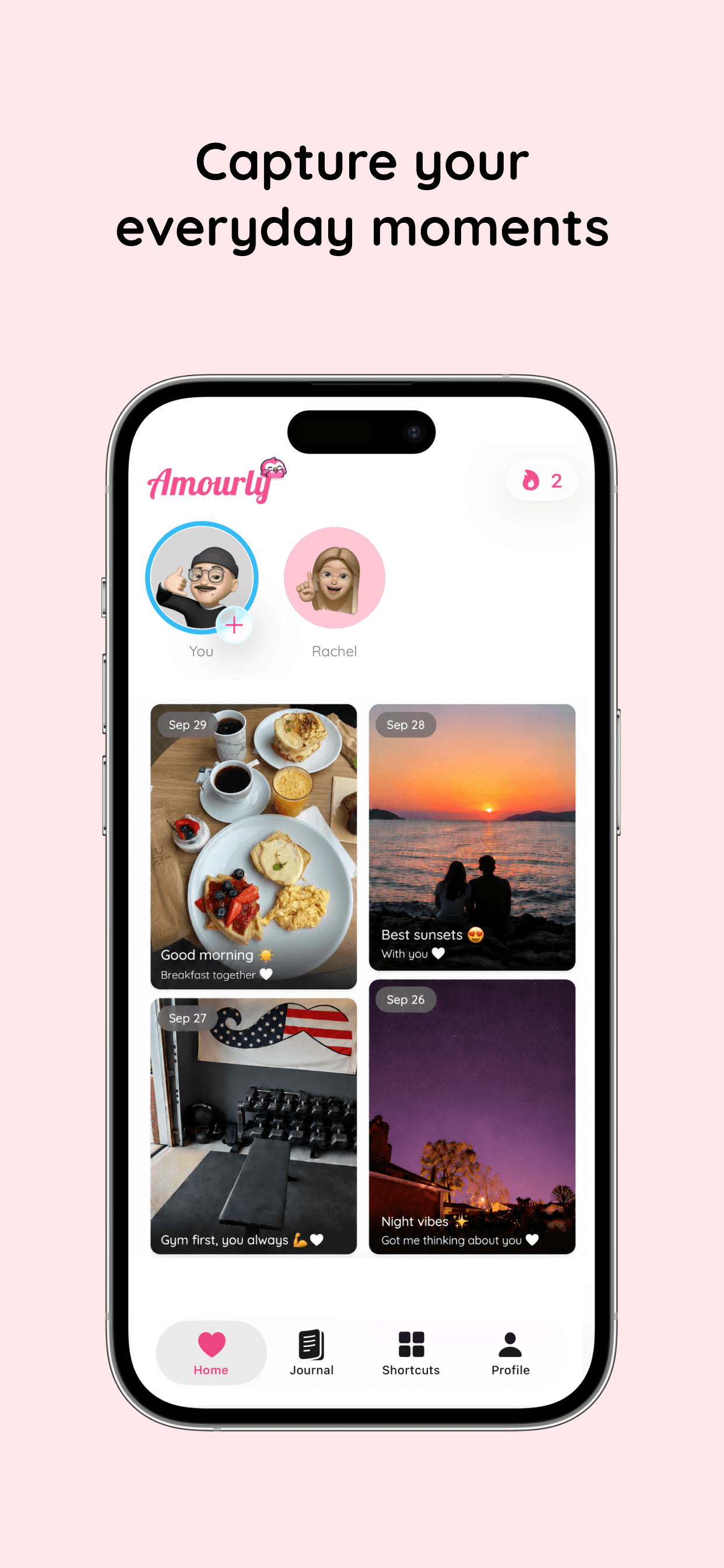 Everyday photo stories shared between partners in Amourly