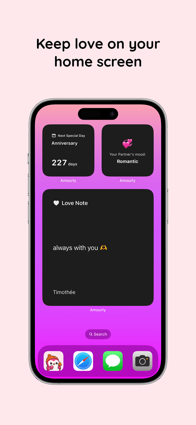 Couples widget app companion screen in Amourly